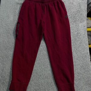 Reebok Burgundy Jogger Sweatpants Cargo Pocket Drawstring Comfort Size Large